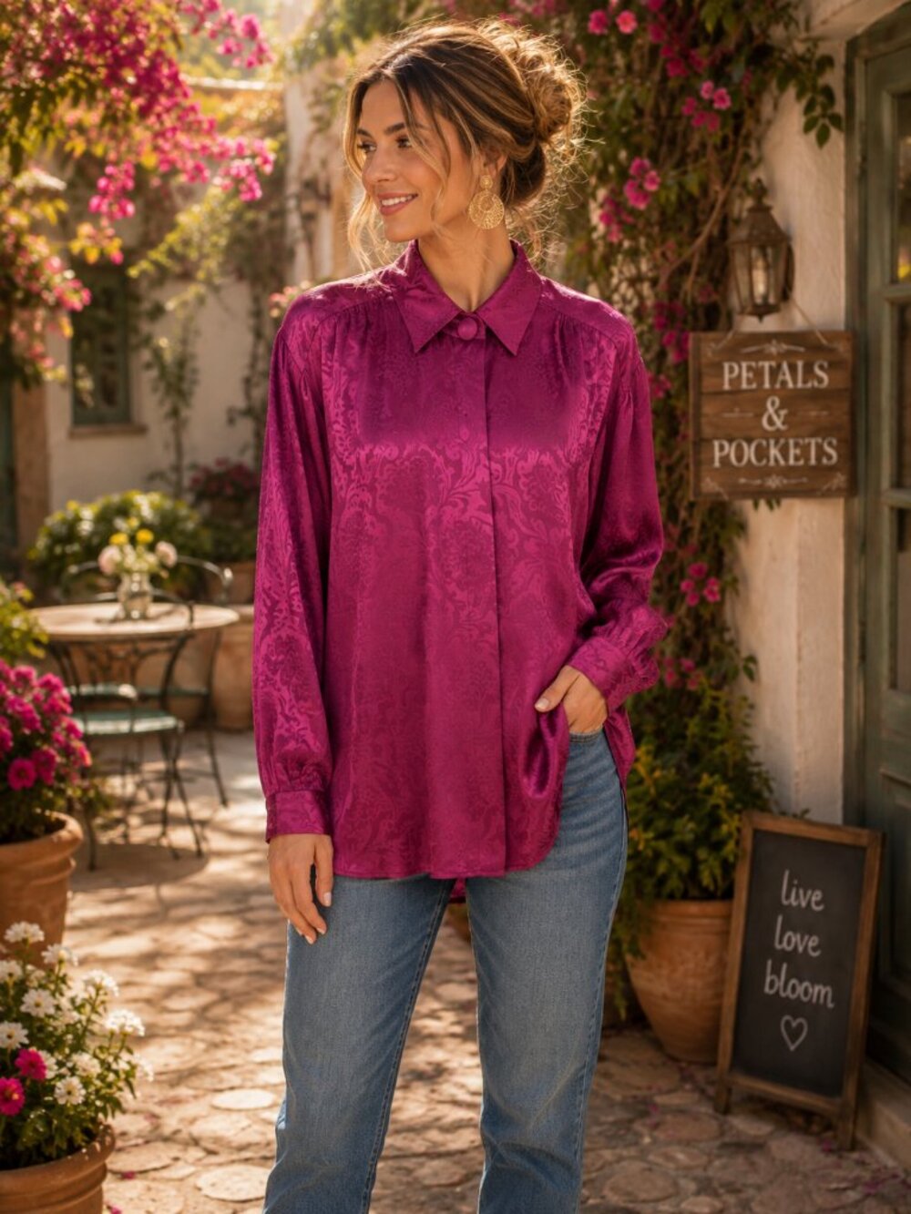 Signature Silks 100% Silk Paisley Blouse Burgundy Size M